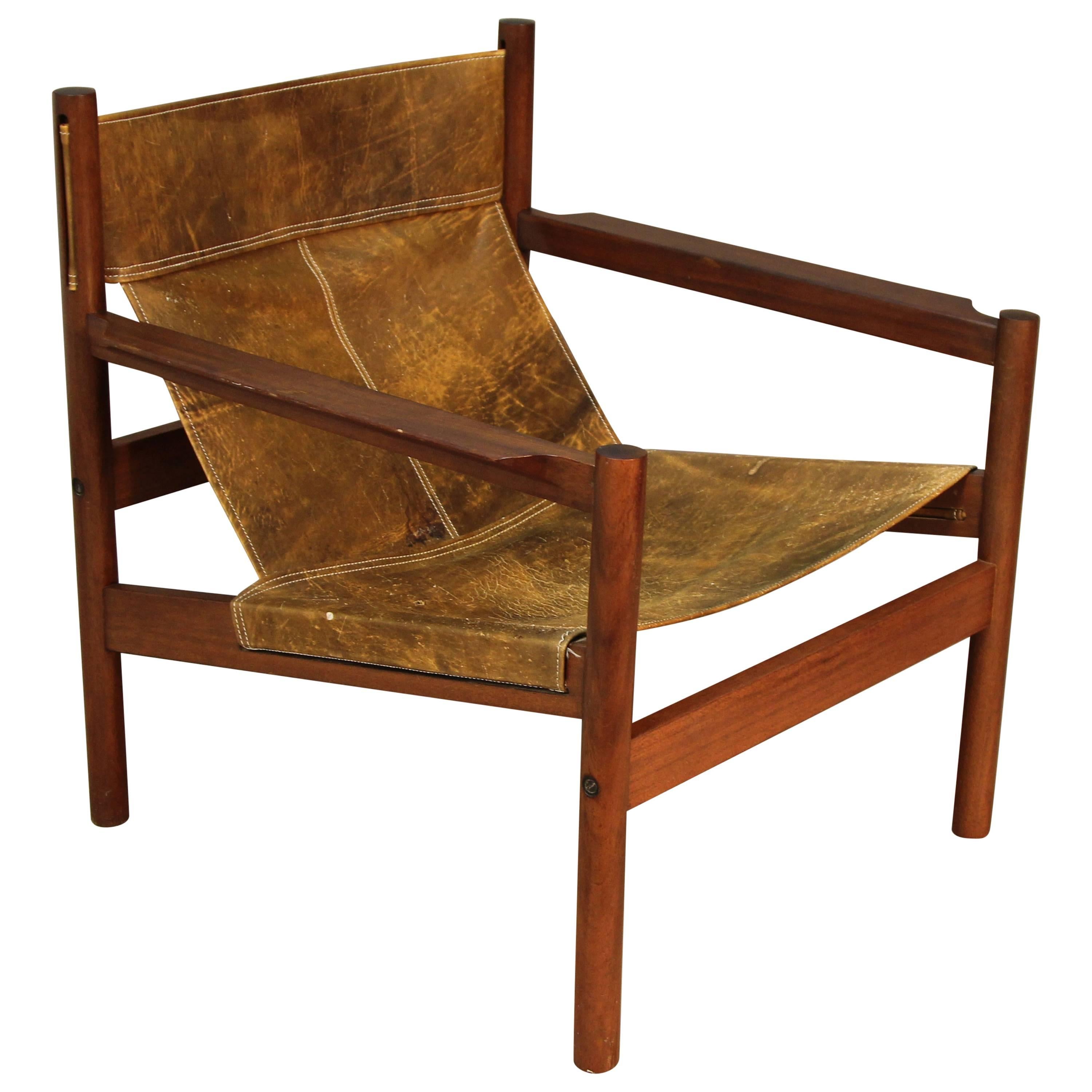 Michel Arnoult Distressed Leather Sling Back Chair