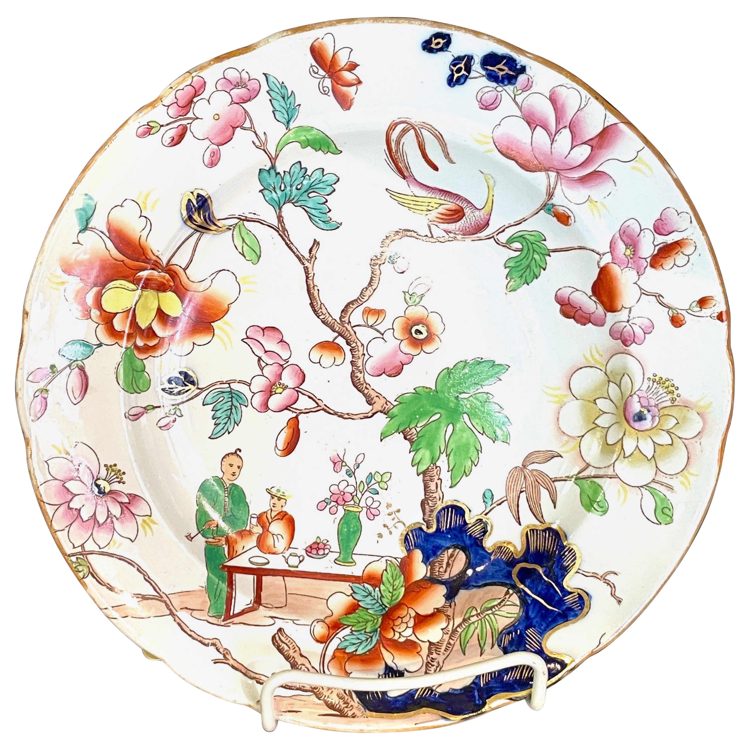 COPPIA Rarissima di piatti antichi inglesi Copeland (Spode) in terracotta "Chinoise in vendita