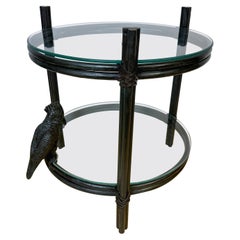 Vintage Exotic Modern Bronze & Glass Two-Tier Drinks/Side Table with Perched Parrot