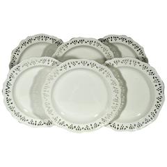 Antique Wedgwood Reticulated Creamware Plates in a Set of Six.