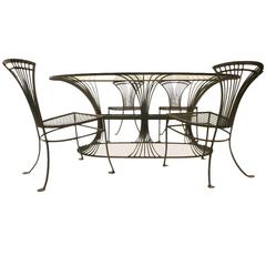 Modernist Metal Dining Table + Chairs