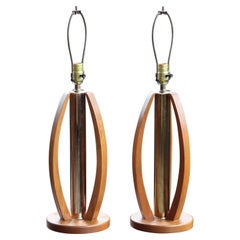 Mid Century Bentwood and Brass Table Lamps - a Pair