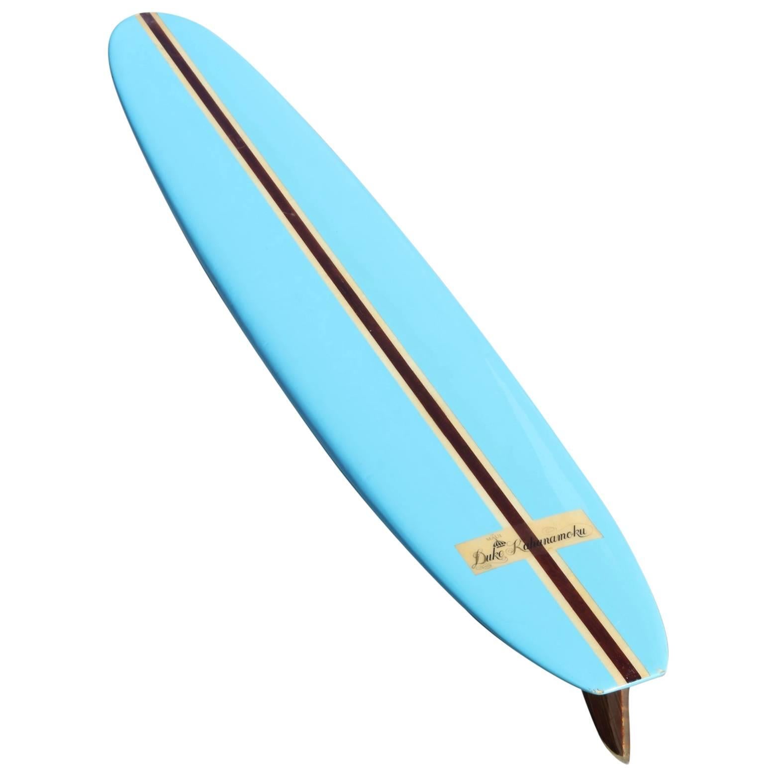 Duke Kahanamoku All Original 1965 Vintage Surfboard, Sky Blue, Redwood Stringer