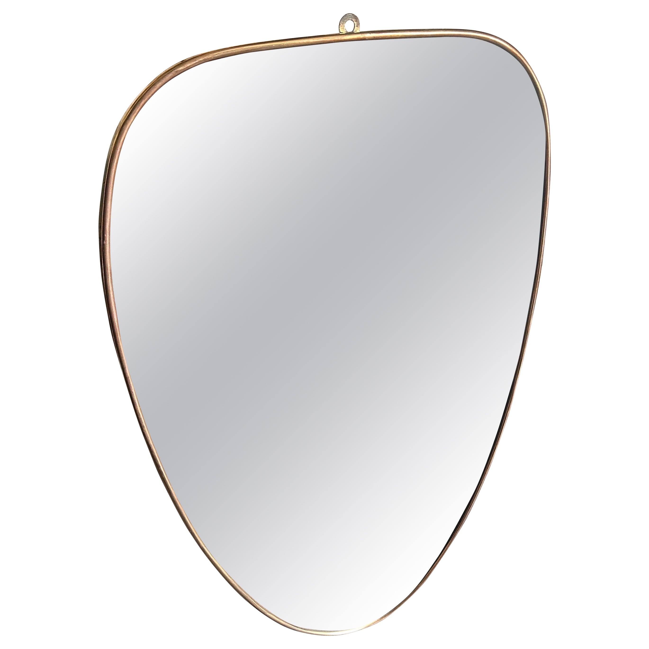 1950s Gio Ponti Style Mid-century Modern Brass Shield Shaped Wall Mirror