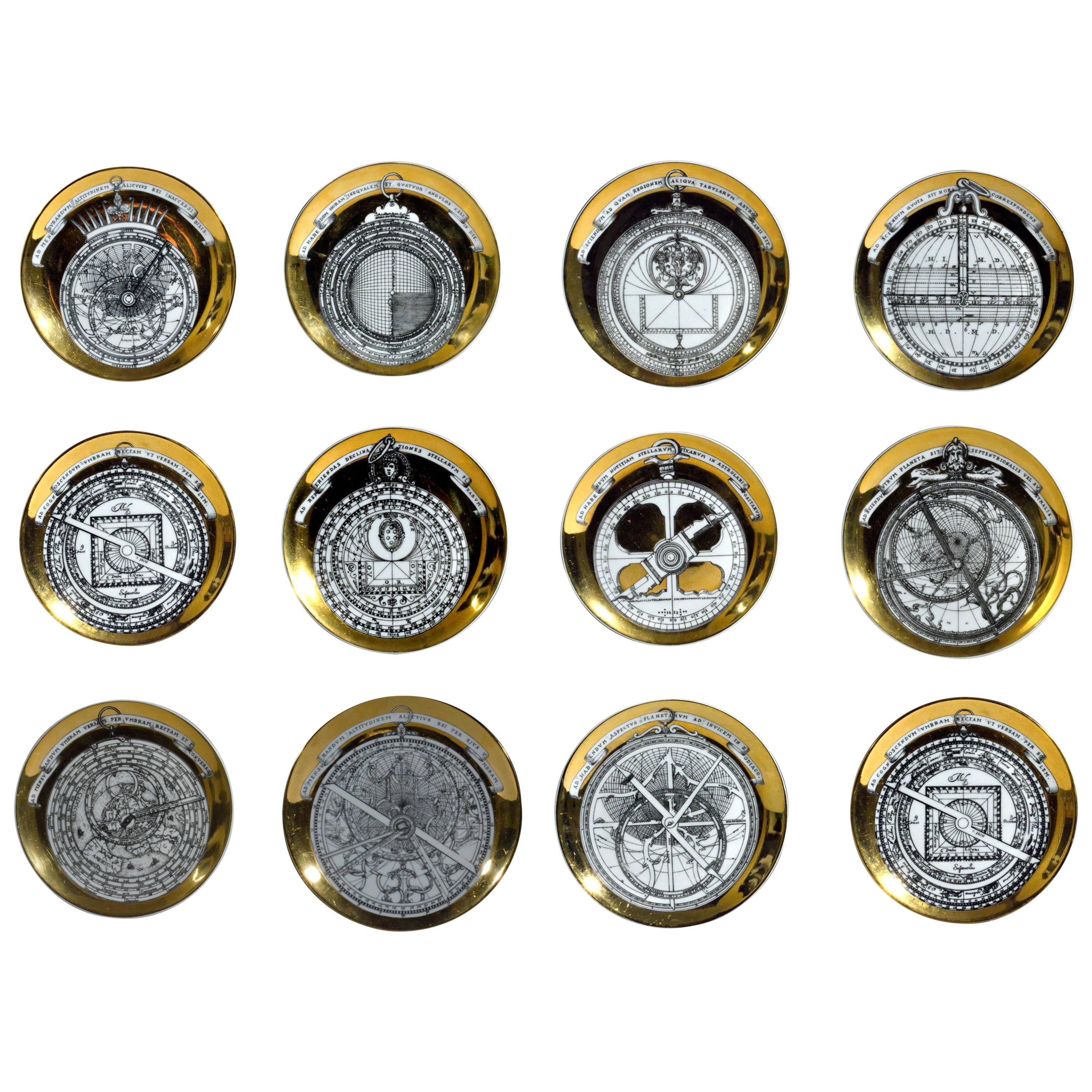 Piero Fornasetti Porcelain Astrolabe Plates in a Complete Set of Twelve