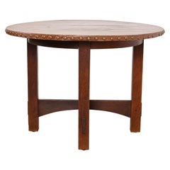 Gustav Stickley Antiker Missionstisch aus Eiche im Arts & Crafts-Stil mit Lederplatte