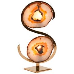 Two-Tier Brass and Agate Table Lamp Attributed to Willy Daro