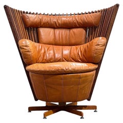 Vintage Pacific Green Tavarua Lounge Chair - Cognac Leather - Swivel Throne