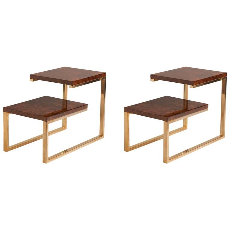Pair of French Bronze and Lacquered Burled Wood Side Tables at 1stDibs