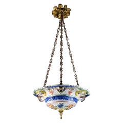 Sicilian polychrome earthenware chandelier or pendant bowl, early 20th century