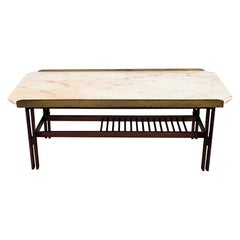 1960s Italian Mid-Century Modern Marble Brass and Wood Cocktail Coffee Table