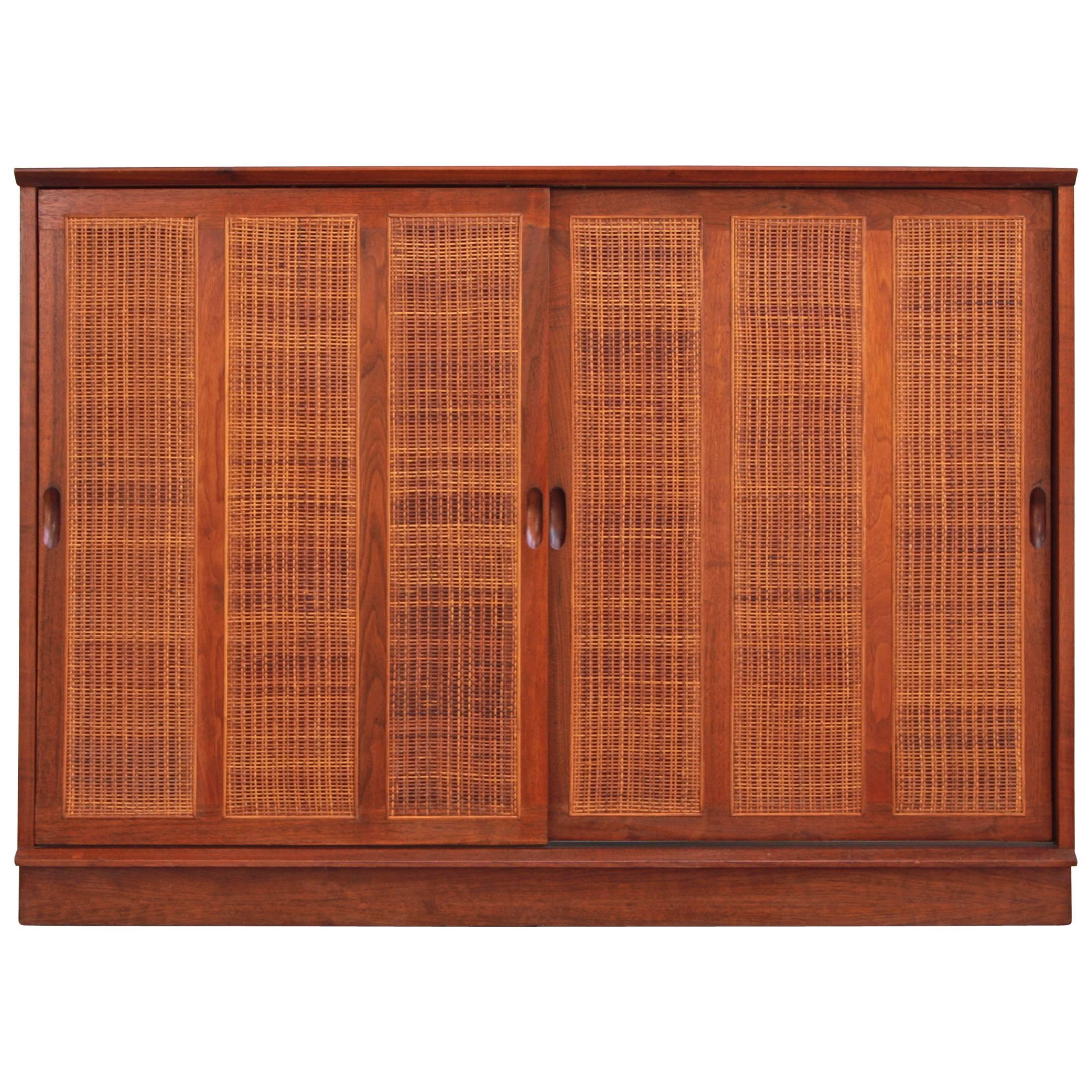 Harvey Probber Mahogany Sideboard Cabinet with Cane Doors