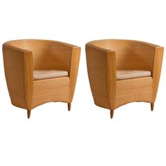 Pair of Mid-Century French Curved Bamboo Armchairs