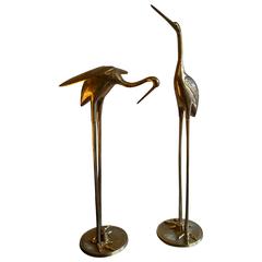 Pair of Elegant Brass Crane or Heron Sculptures
