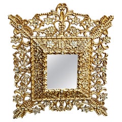 Große spanische Kolonial Giltwood und feine Pailletten dekoriert Wandspiegel