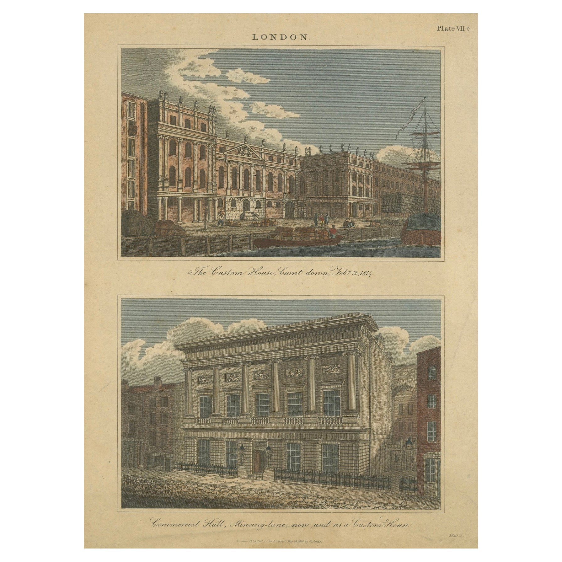 Architectural Evolution: London's Custom House and Commercial Hall, 1815 For Sale