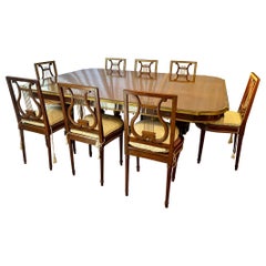Antique French Louis XVI Ormolu Mounted Mahogany Dining Suite, Table & 10 Chairs