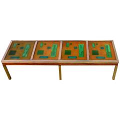 Mid-Century Modern Resin and Brass Coffee Table
