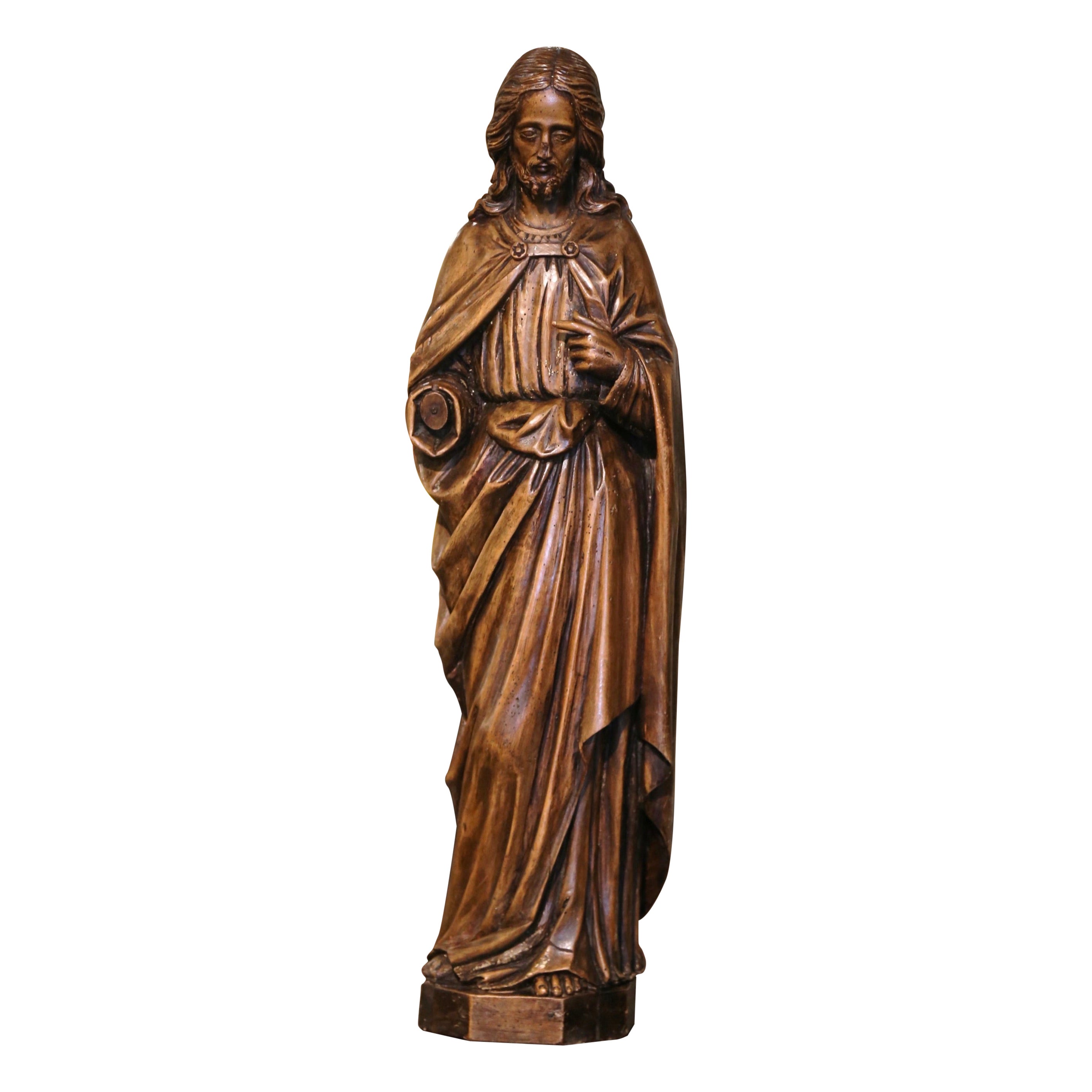 18th Century French Carved Walnut Statue of Jesus Christ