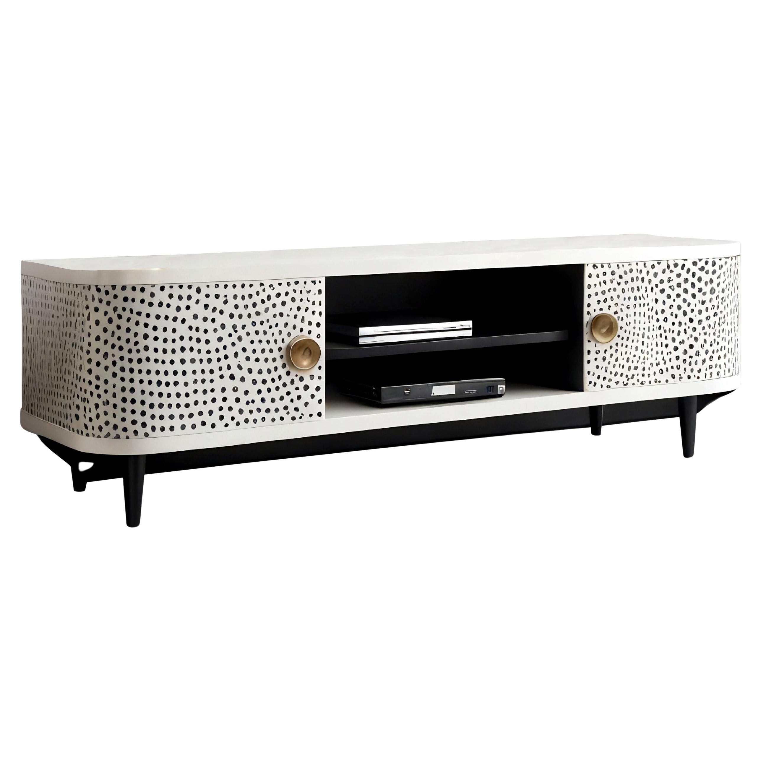 Medienkonsole mit Polka-Dot-Inlay in Weiß