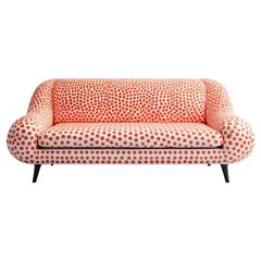 Artisanal Polkadot Peach 3 Seater Sofa with Wooden Legs