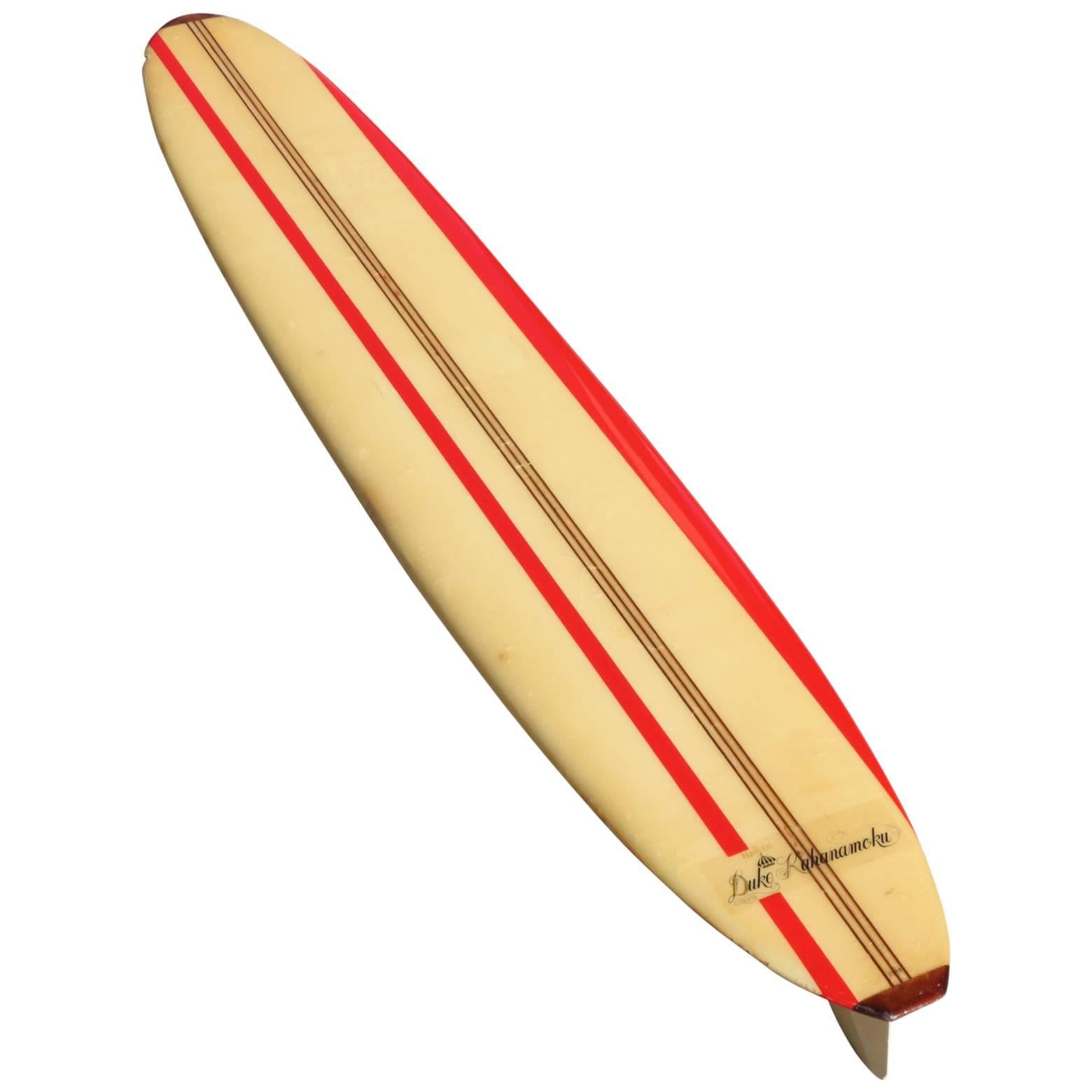 Original Duke Kahanamoku Longboard Surfboard with Red Stripes circa 1965  