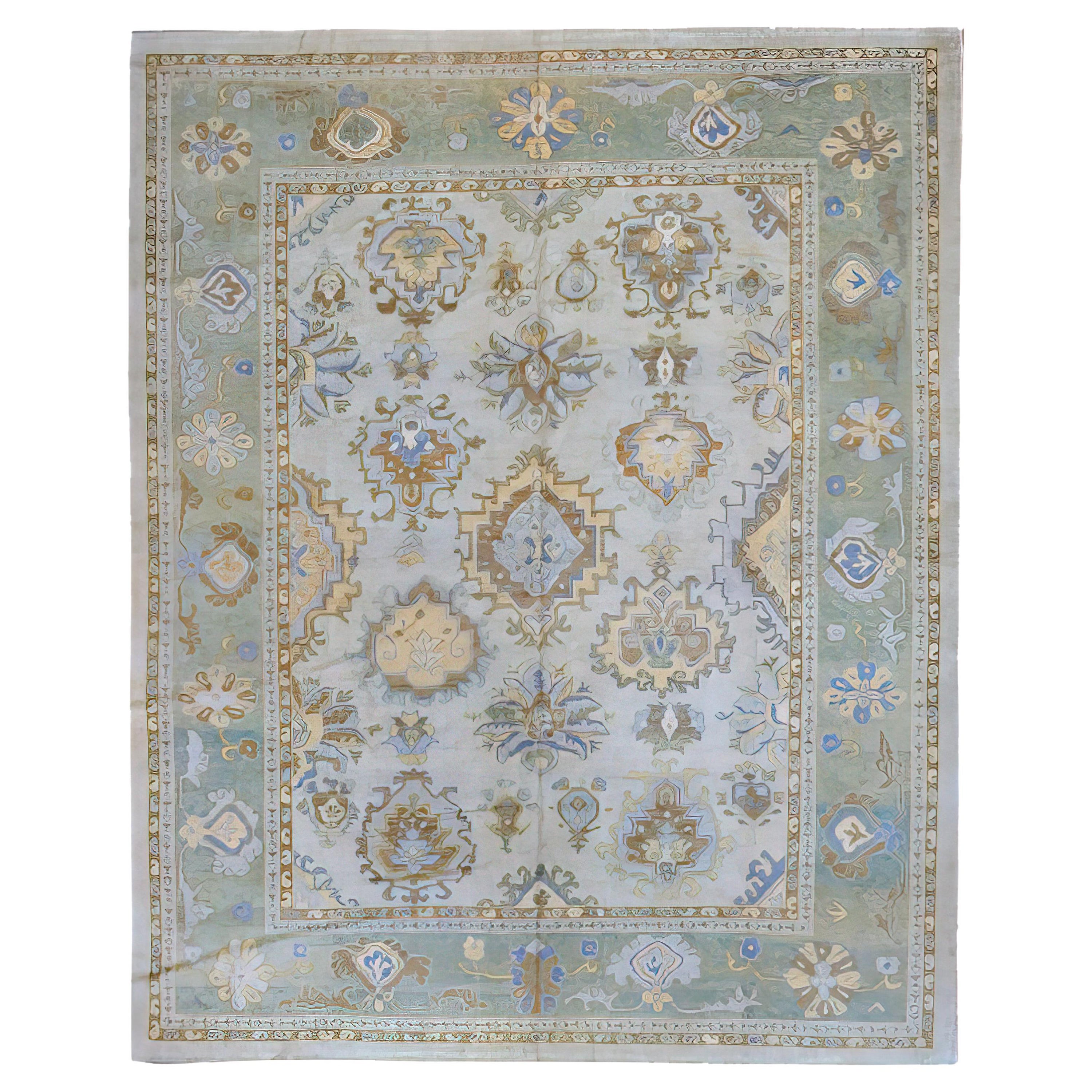 Alfombra Floral Turca Oushak Gris y Salvia 10'x13