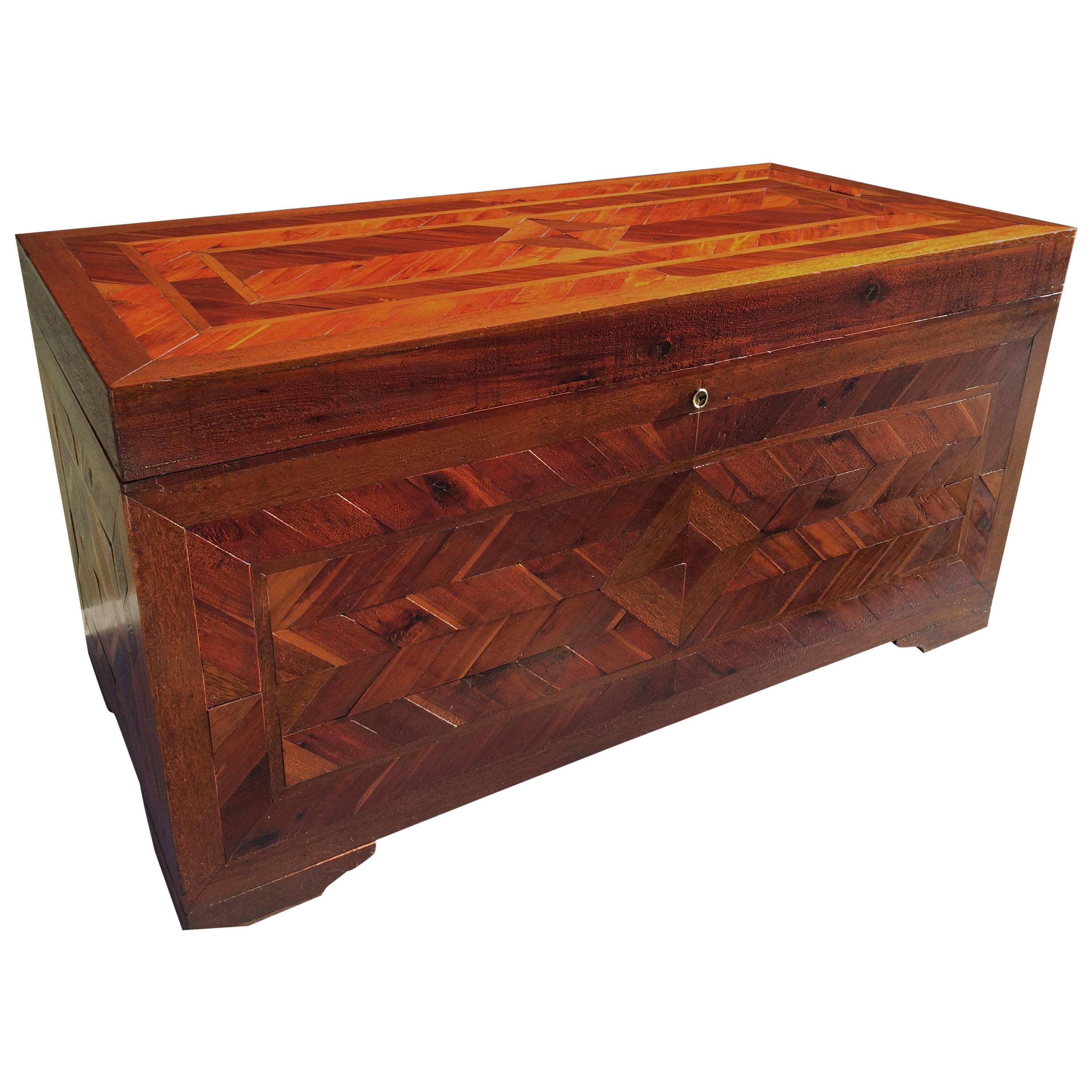 Huge Primitive Inlaid Parquetry Blanket Chest