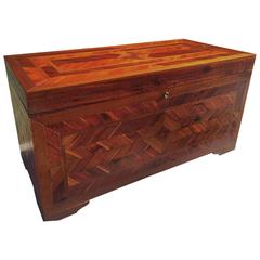 Antique Huge Primitive Inlaid Parquetry Blanket Chest