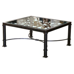 Beveled Glass Top Iron Coffee Table Built with Pair of 19th Century Balconies