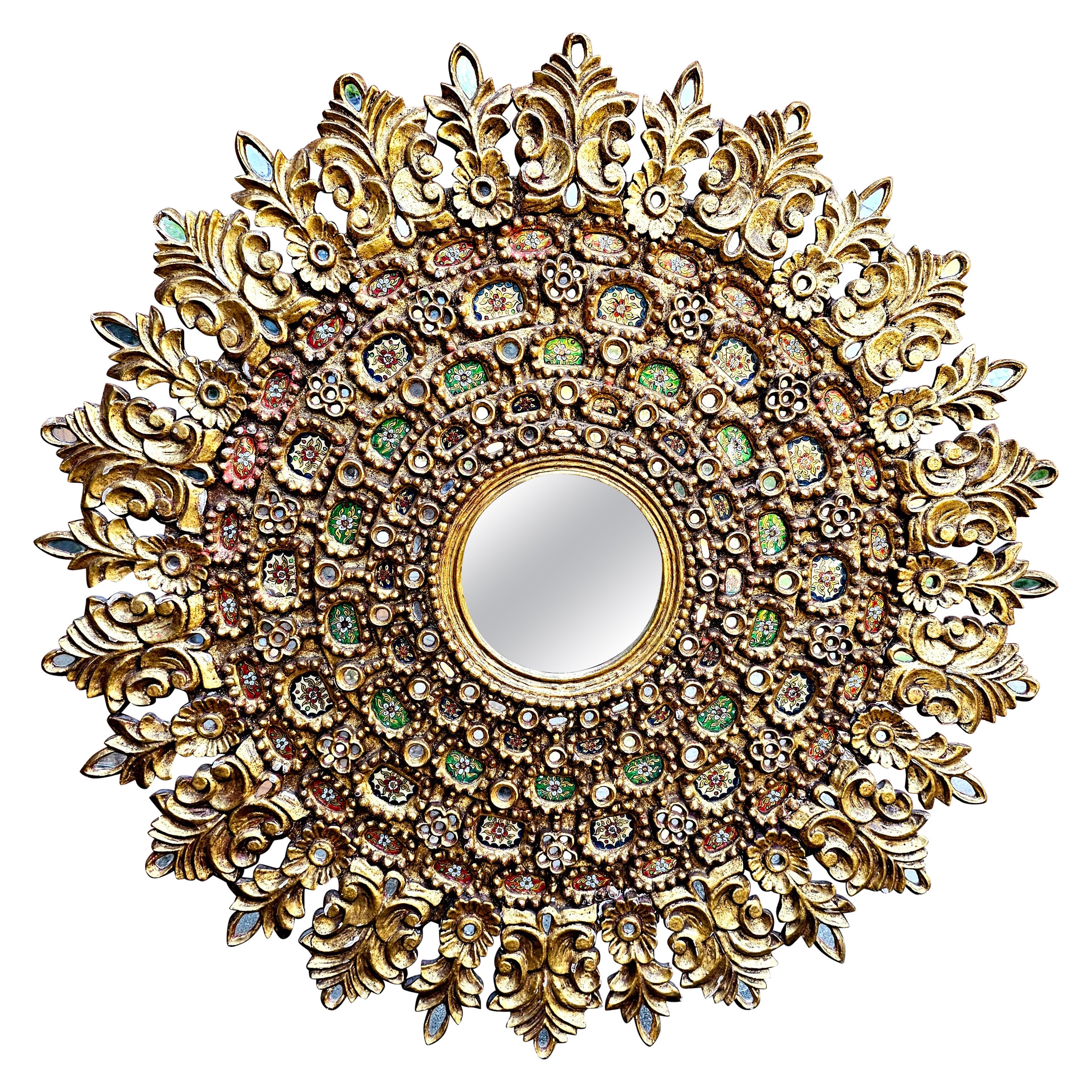 Espejo de Pared Grande Velásquez Español Colonial Decorado con Madera Dorada y Lentejuelas