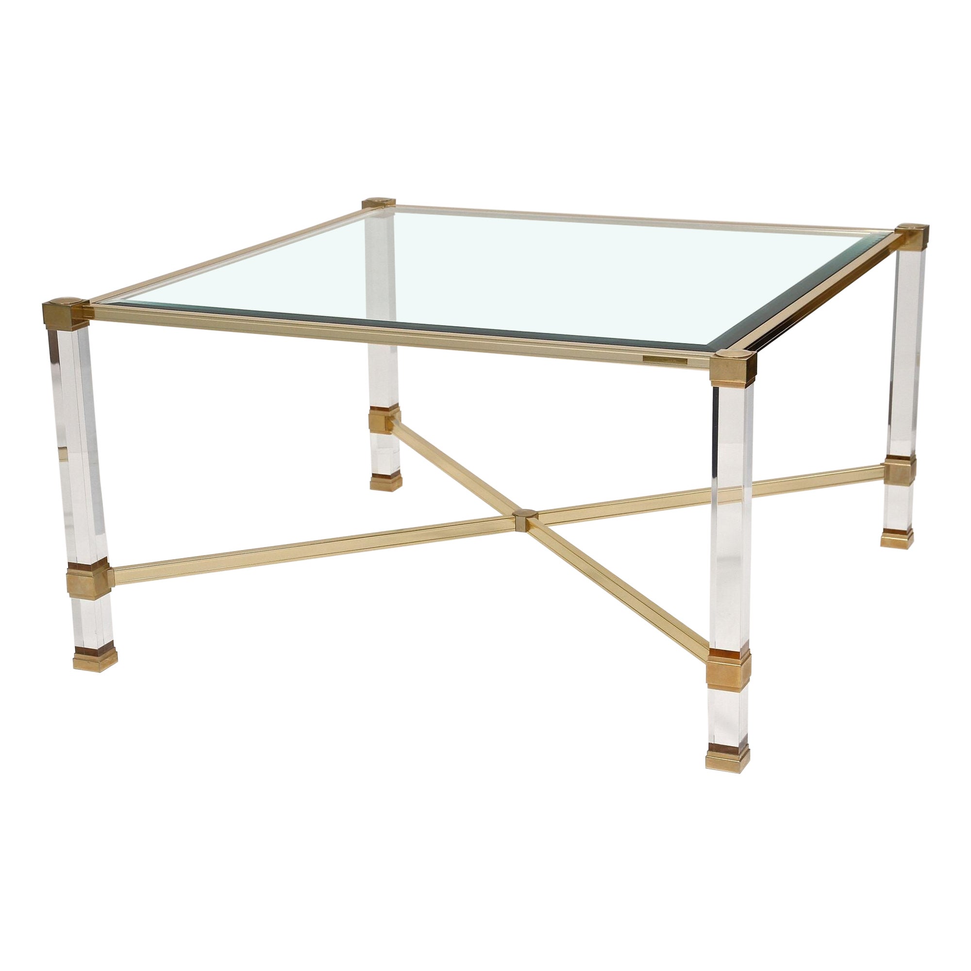 Mid Century Modern Lucite/ Brass Coffee Table by Pierre Vandel, FR ca. 1970
