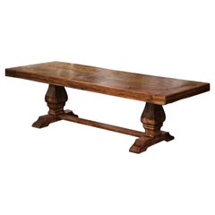 19th Century French Carved Parquet Oak and Walnut Monastery Trestle Table