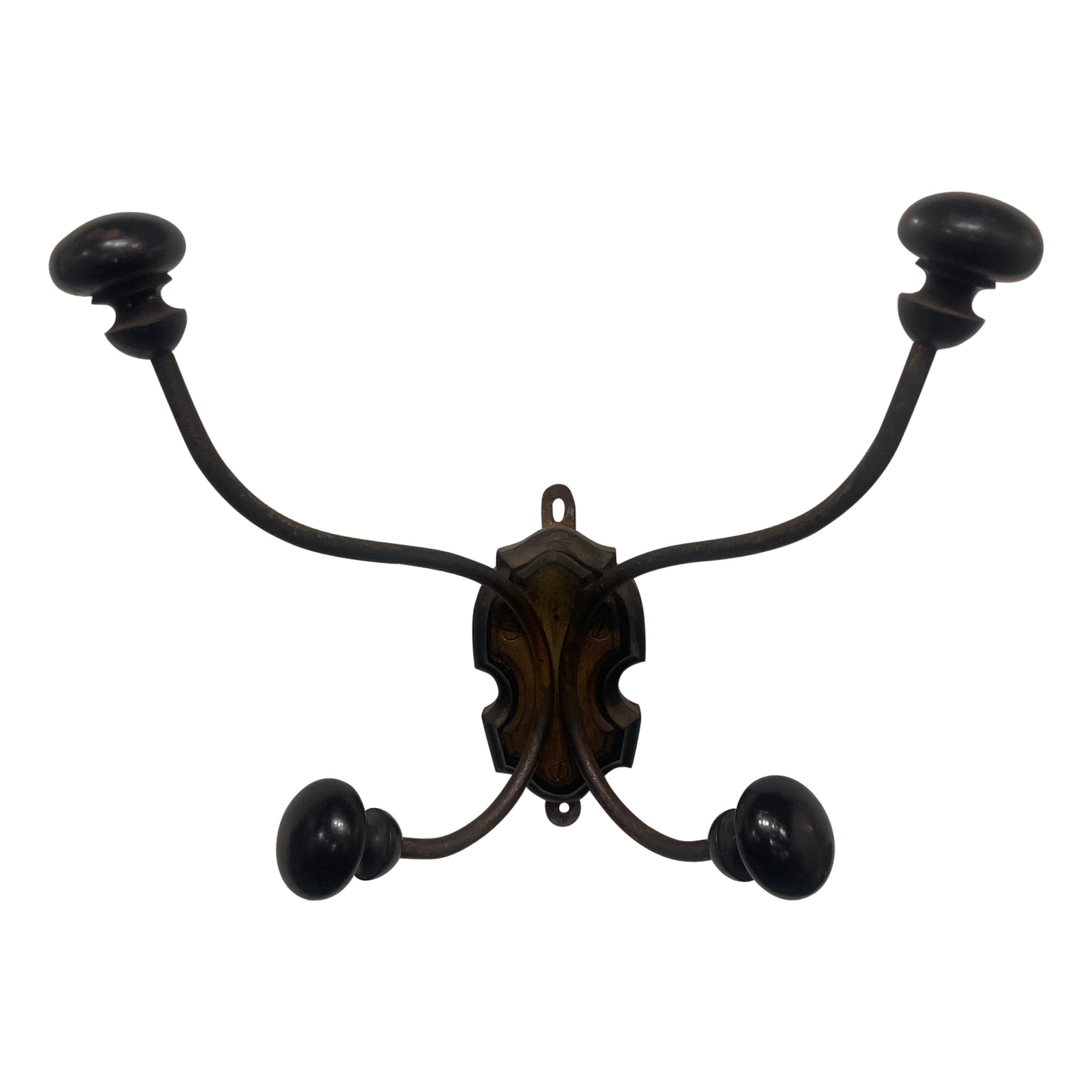 Brass and Wood Knobs Coat and Hat Wall Hook, 19th Century For Sale