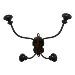Antique Brass and Wood Knobs Coat and Hat Wall Hook, 19th Century