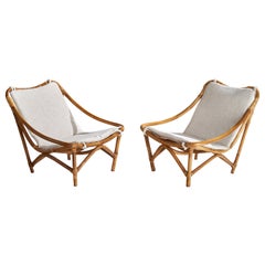 American Designer, Lounge Chairs, Bamboo, Rattan, Fabric, USA, 1950s