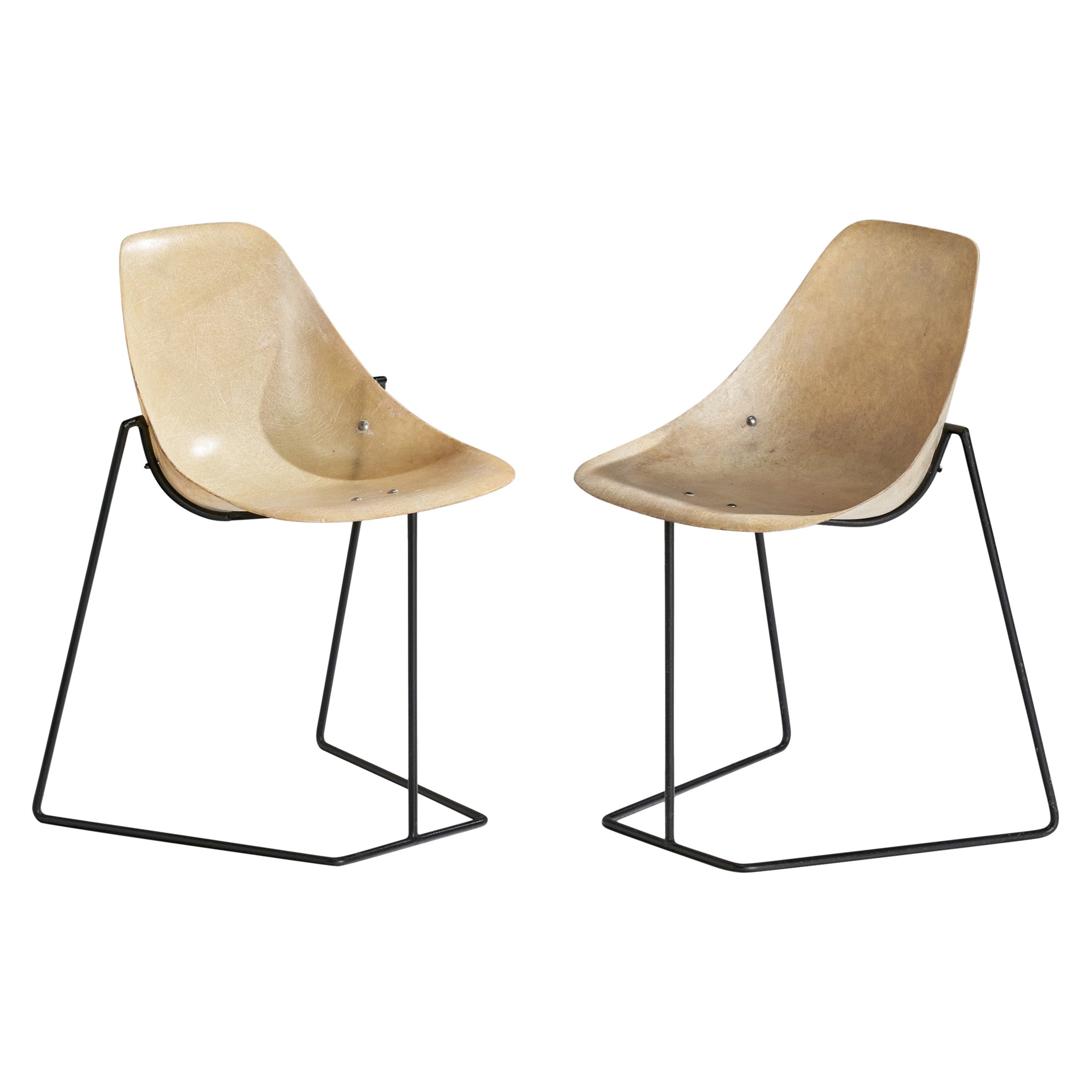 Rene-Jean Caillette, Side Chairs, Fiberglass, Metal, France, 1957