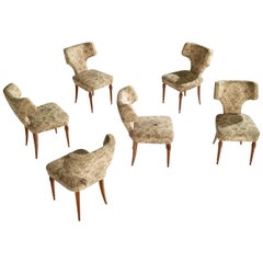 Vintage Mario Gottardi Attribution, Dining Chairs, Wood, Fabric, Italy, 1940s