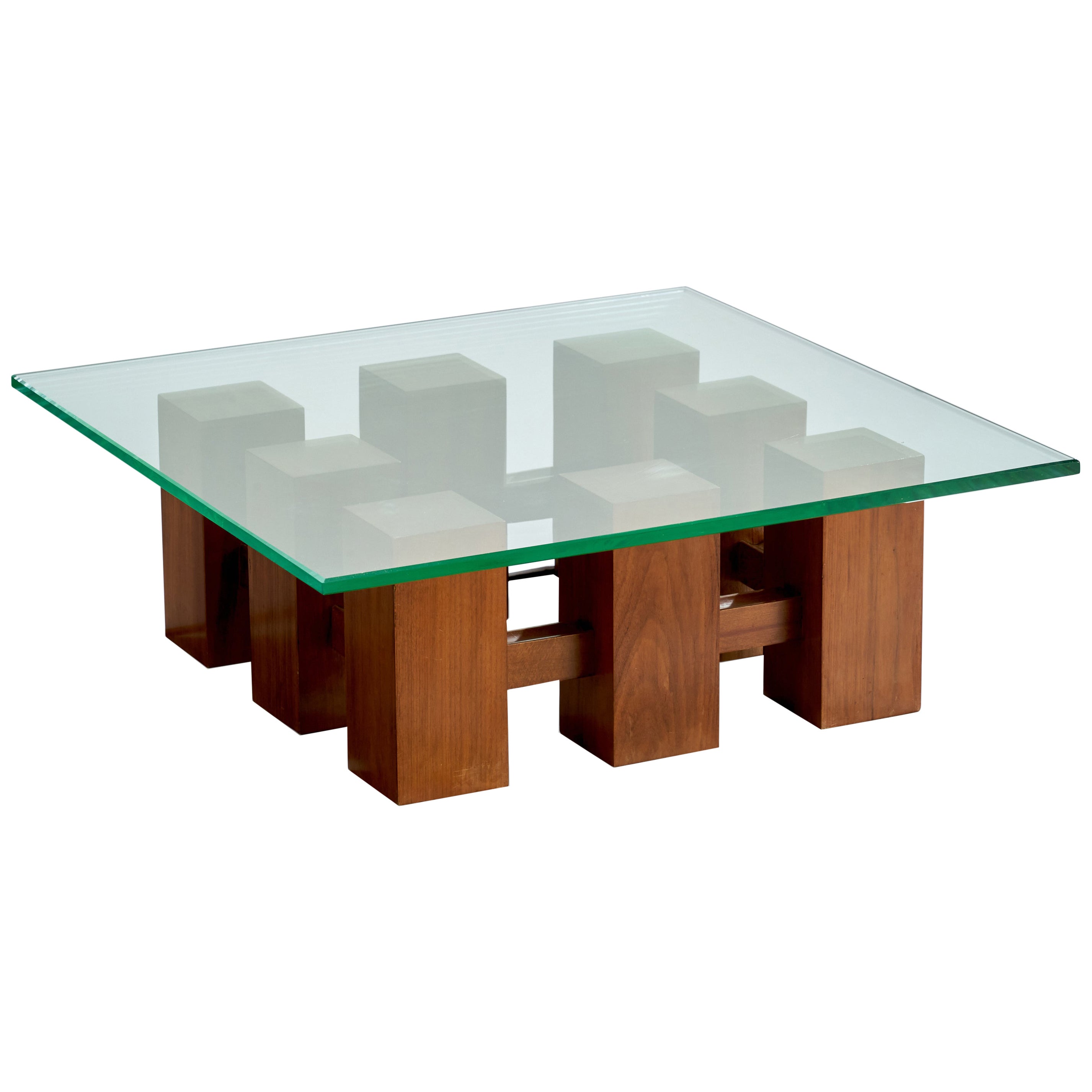 Couchtisch Fontana Arte, Nussbaum, Glas, Italien, 1960er Jahre