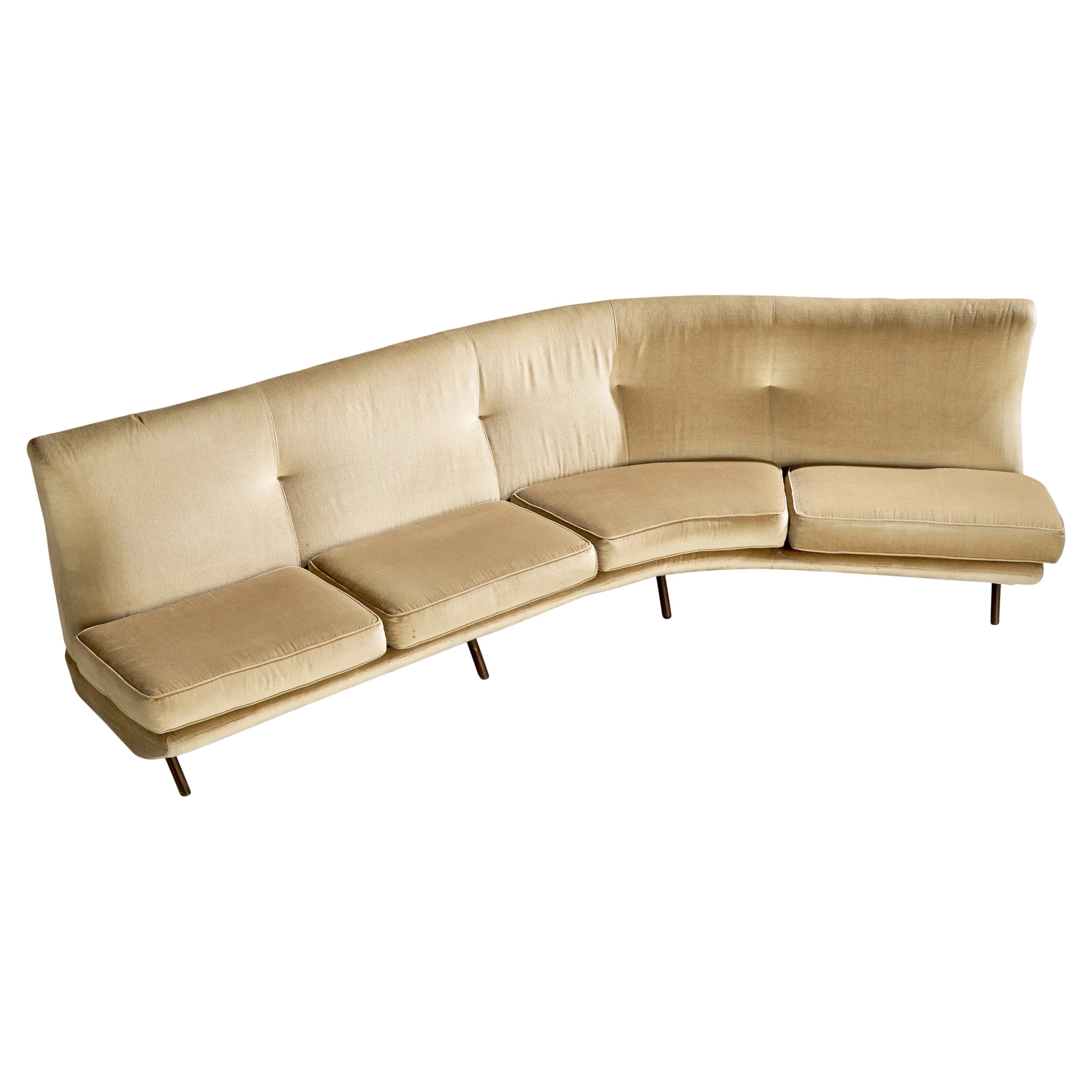 Marco Zanuso, Sofa, Velvet, Brass, Italy, 1950s For Sale