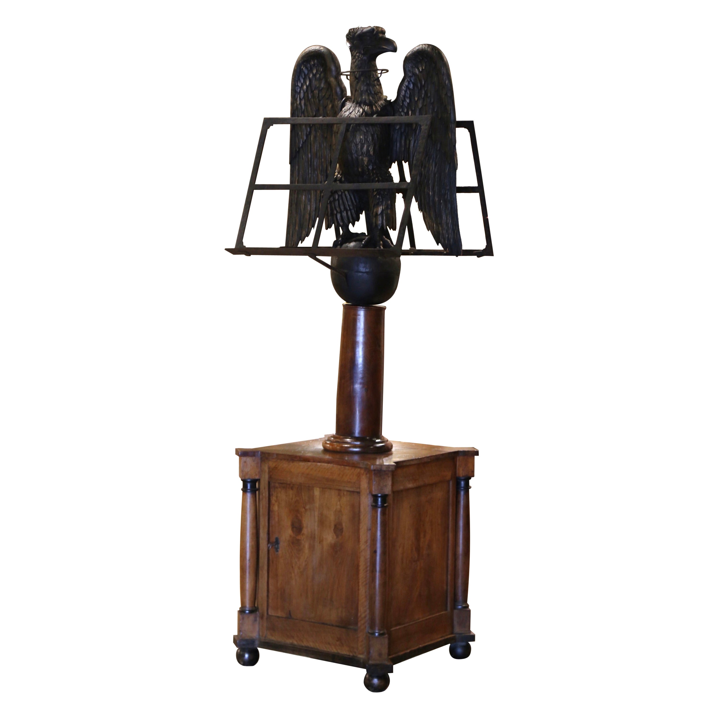 19th Century French Empire Double-Side Lectern on Cabinet with Carved Eagle