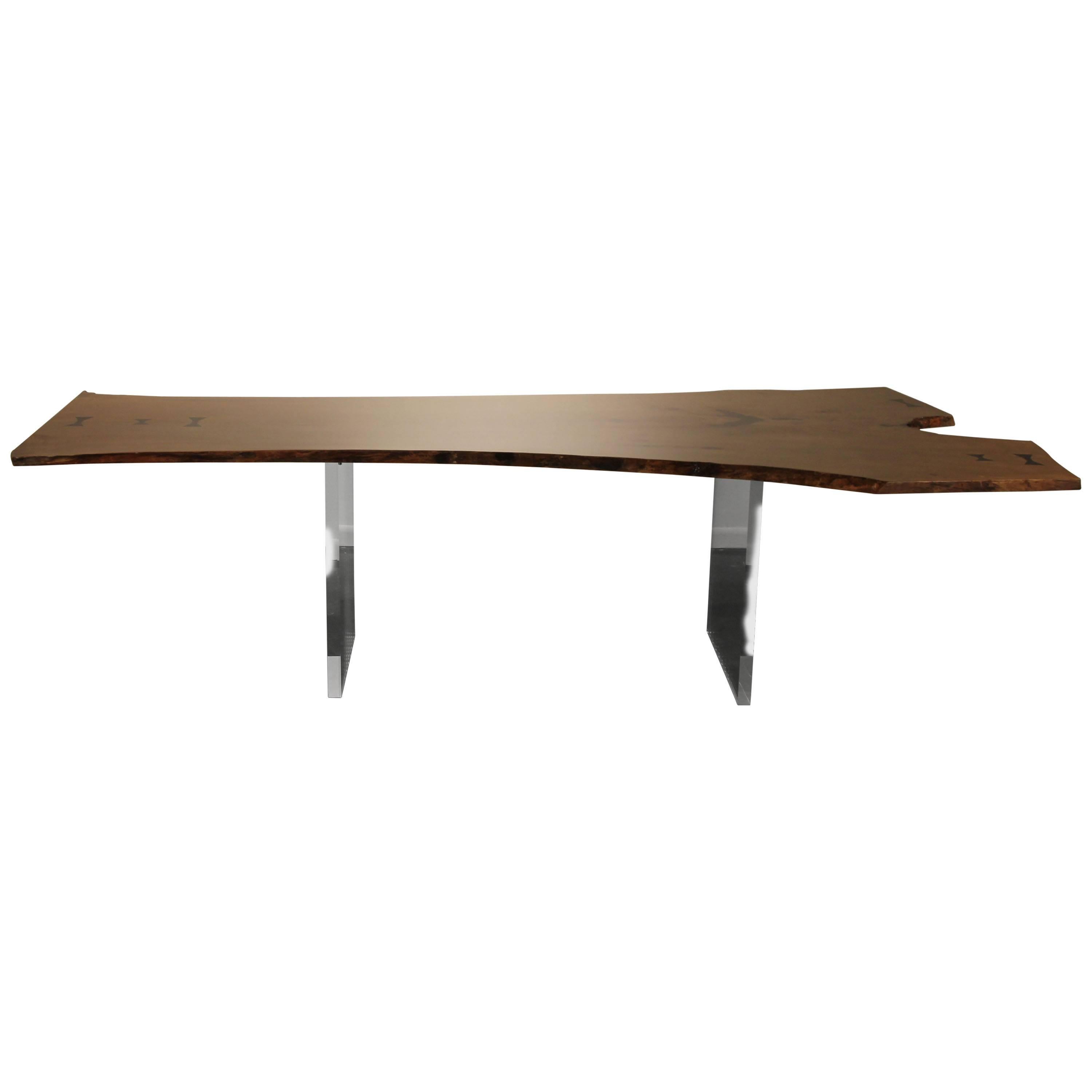 Live Edge Dining Table or Desk Floating with Lucite Legs