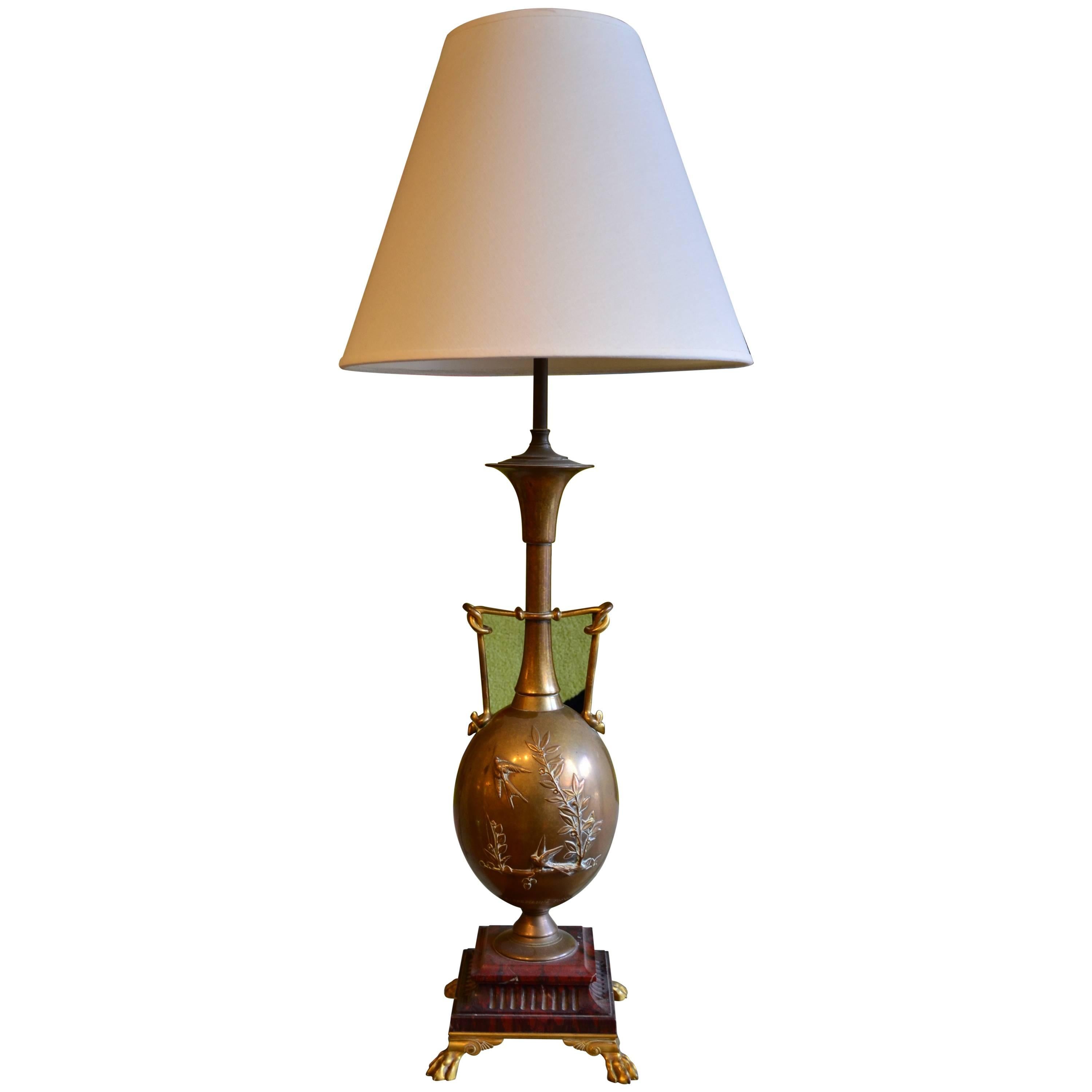 19th Century French Brass Lamp by Henry Cahieux For Sale