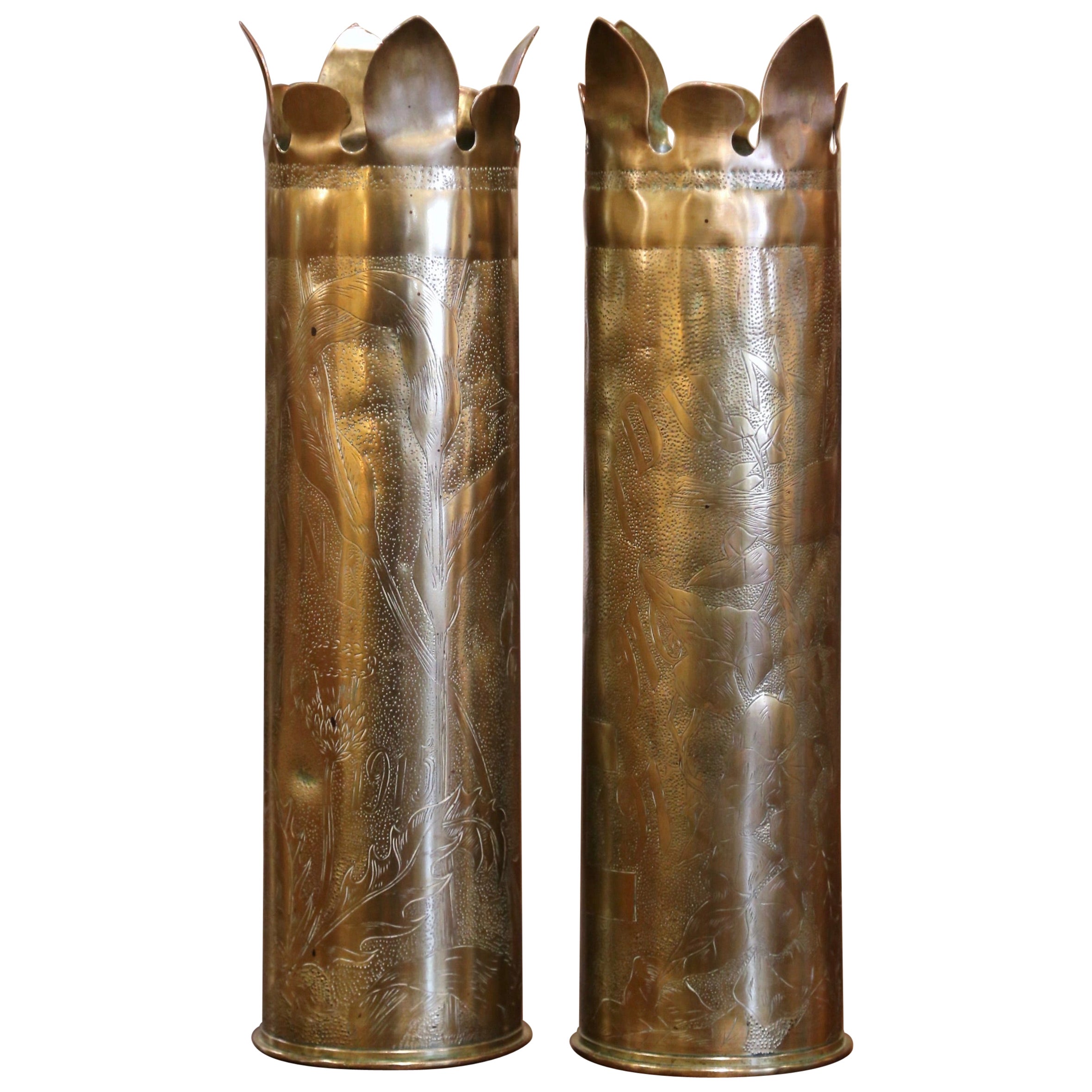 Pair of WW One French "Argonne" Trench Artillery Brass Shell Casings