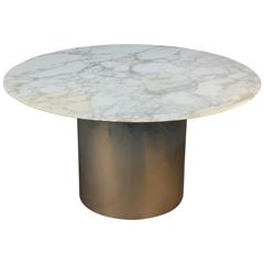 Knoll Arabescato Marble-Top Knife Edge Dining Table on Chrome Drum Base
