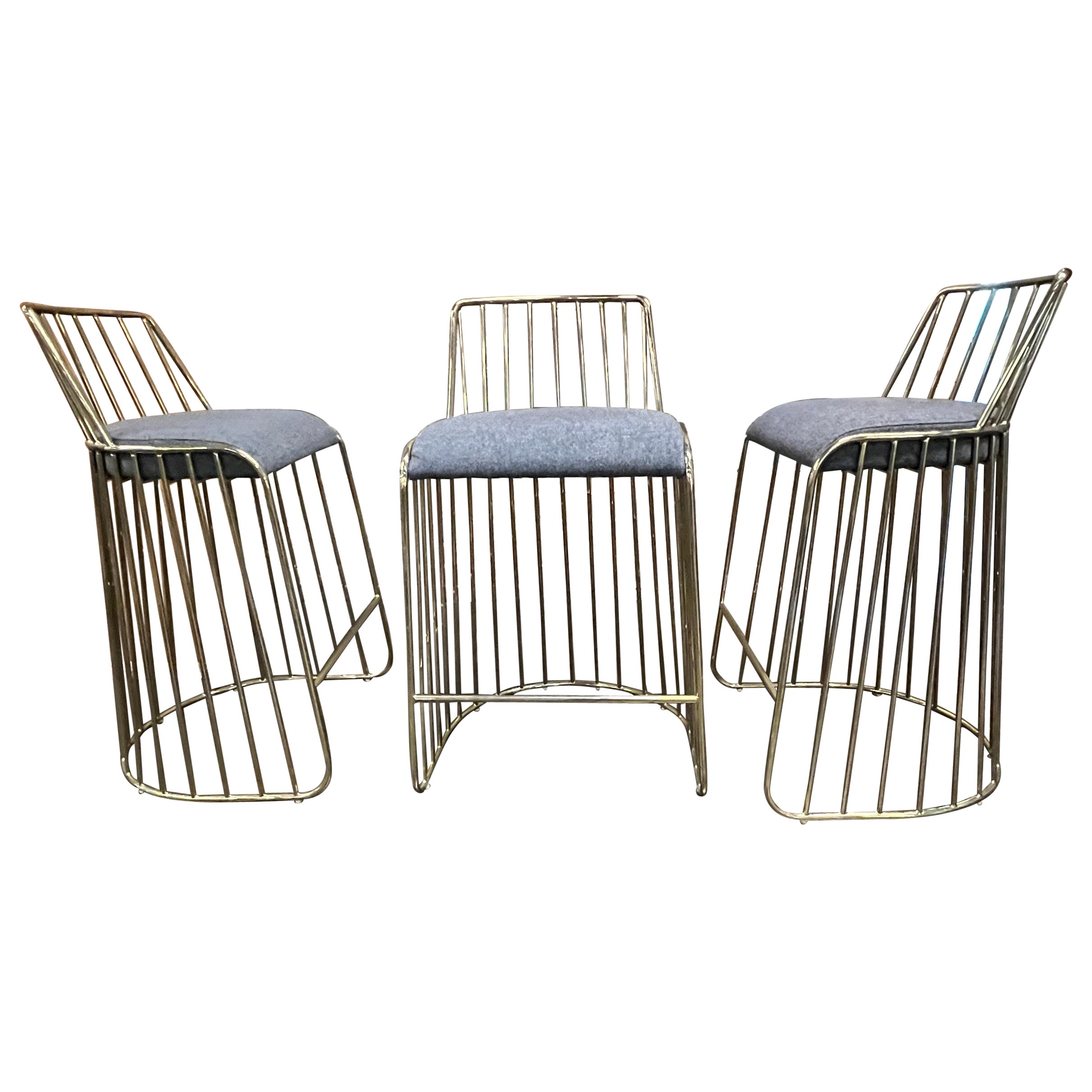 Set of 3 Smoked Brass Bride's Veil Counter Stools by Reza Feiz Phase Design