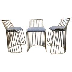 Set of 3 Smoked Brass Bride's Veil Counter Stools by Reza Feiz Phase Design