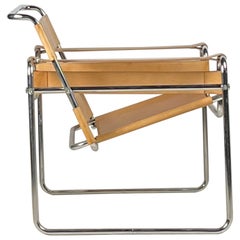 Impeccable Wassily Chair in Natural Tan Leather by Marcel Breuer, Gavina Edition