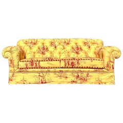 Sofa vintage Regency tufté sur mesure en chinoiserie Pierre Frey