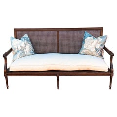 Early 20th-C. French Louis XIV Style Carved Walnut Caned Settee W/ Down Cushion